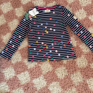 Joules Navy Striped Long Sleeve Tee with Colorful Dots NWT